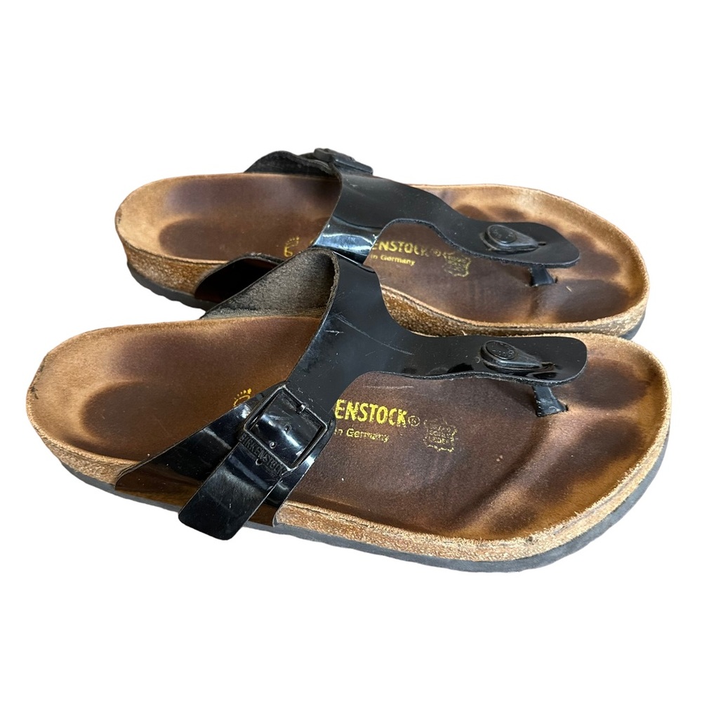 Birkenstock Gizeh Birko-Flor Sandals in Black Patent Size: 10 (41)